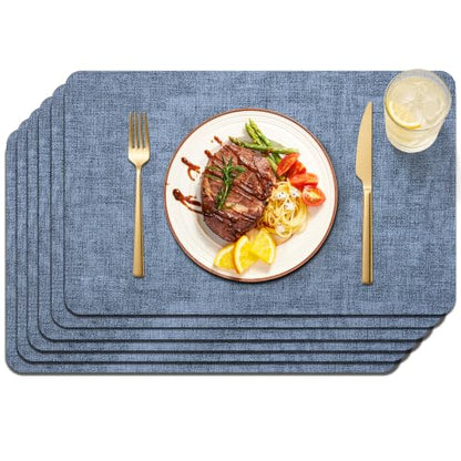 Maxpearl Faux Leather Placemats Set of 6, Easy to Clean, Blue - color: Retro Blue