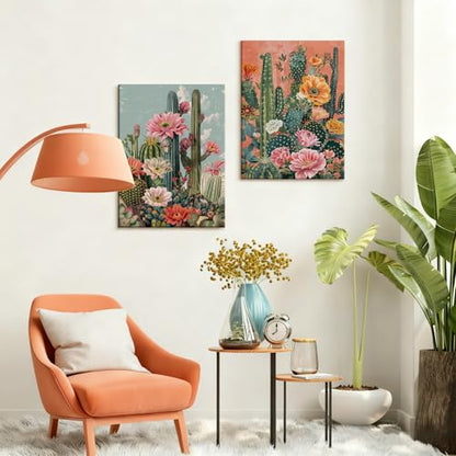 RUMSICH 2Pcs Retro Western Mexican Cactus Canvas Wall Art12×16 Inch Framed - color: Cactus flower, size: 16"L x 12"W