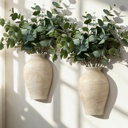 Vanselia 2 Pack Ceramic Wall Vase Home Decor Hanging Planter (12" Retro) - color: 2 Pack Retro-12"