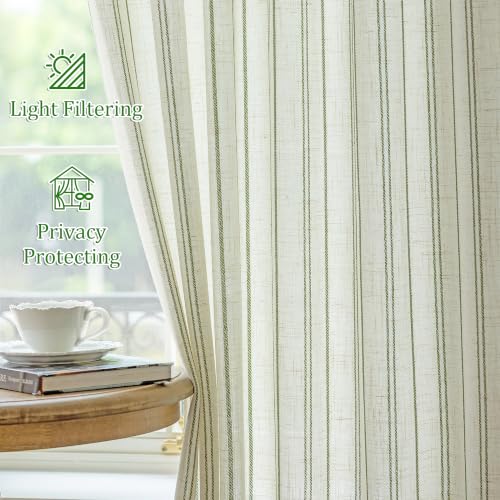 MYSKY HOME Green Striped Curtains for Living Room 96 Inches Long 2 Panels - color: Green, size: 50"W x 96"L (Pack of 2)