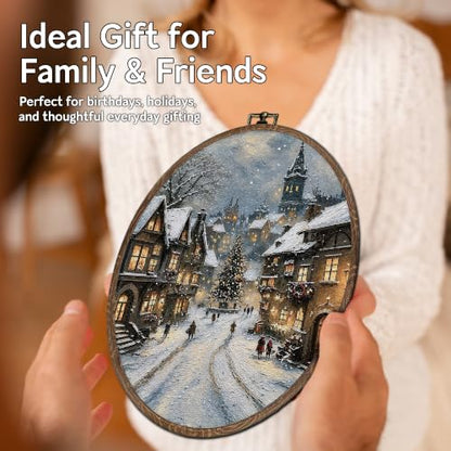 FLAWAFLOMA Rustic Winter Village Oval Canvas Wall Art Decor 8.6x11.4 Inch - color: Christmas-10