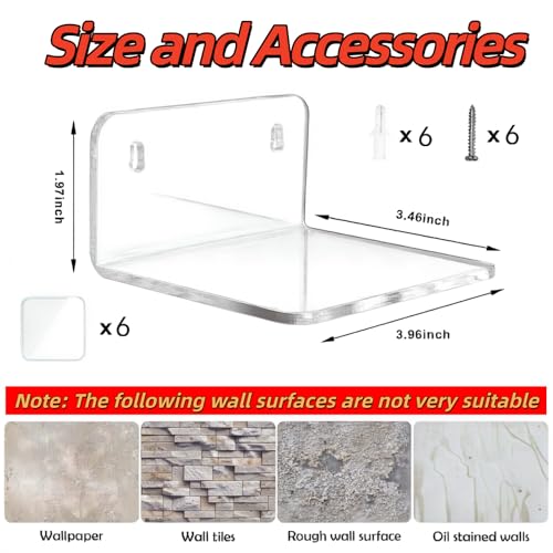 Small Wall Shelf, Acrylic Wall Shelves Display Ledges for Storage & Decoration, Small Floating Shelf for Wall (3)