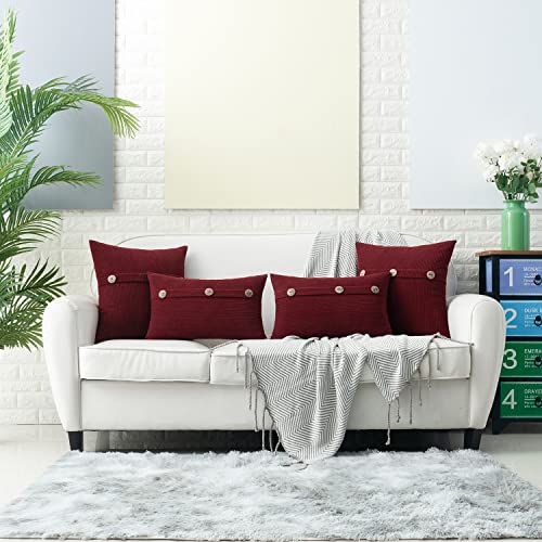 HWY 50 Burgundy Red Chenille Throw Pillow Covers 18x18 Inch Buttons - color: Burgundy Red, size: 18" x 18" (Pack of 2)