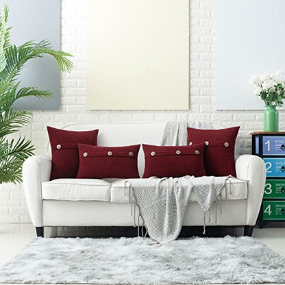 HWY 50 Burgundy Red Chenille Throw Pillow Covers 20x20 Inch Buttons - color: Burgundy Red, size: 20" x 20" (Pack of 2)