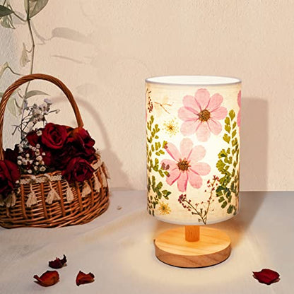 Dried Flowers Small Table Lamp 5W LED 3-Color Bedside Lamp Pressed Flowers Lampshade with Wood Base for Bedroom Living Room Desk Nursery - color: Flower-3-Color
