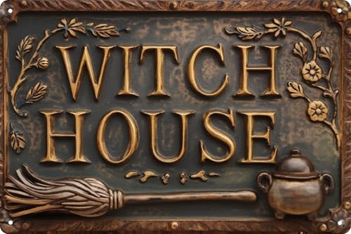 Witch House Vintage Metal Sign Decor Plaque 8x12 in Funny Retro Poster for Garage Porch Cafe Bar Woman Cave Living Room Garden Shop Wall Decor Gift for Halloween - color: Witch House