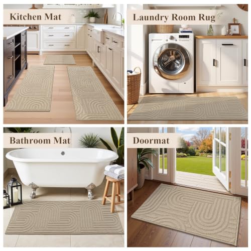 U'Artlines Kitchen Rugs and Mats Set of 3, Beige 20x32+20x48+20x59 - color: Beige