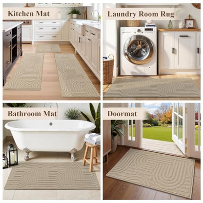 U'Artlines Kitchen Rugs and Mats Set of 3, Beige 20x32+20x48+20x59 - color: Beige