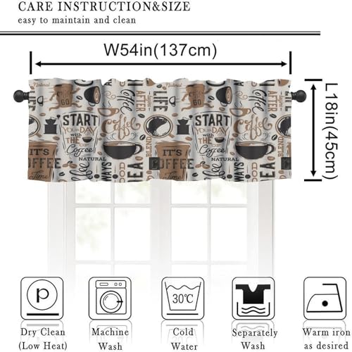 Coffee Valance Curtains, Fun Running Cup Coffee Beans Beige Retro Window Treatment Valance for Kitchen Dinning Room Living Room Cafe, 54x18 Inch - color: Coffee-1, size: 53"W x 18"L (Pack of 1)