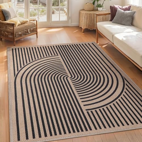 Tangsoo Easy Jute 4x6 Washable Non-Slip Area Rug for Indoor Outdoor Patio - color: Black, size: 4x6ft