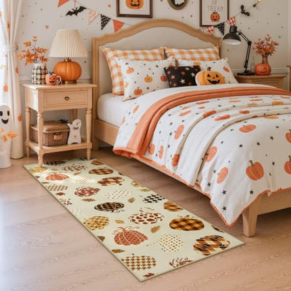 Tribesigns 2x6 Beige Halloween Fall Pumpkin Hallway Runner Rug for Kitchen - color: Beige2 - Pumpkin, size: 2' x 6' (Rectangular)