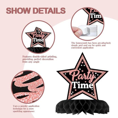 12 Pcs Birthday Table Decorations Glitter Rose Gold Black Birthday Decor - style: Rose Gold Black