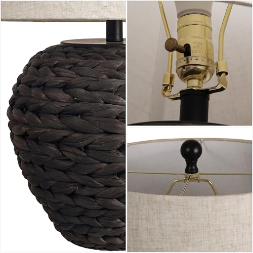 JONATHAN Y Alaro Table Lamp Woven Water Hyacinth Basket 24.5", Black - color: Black
