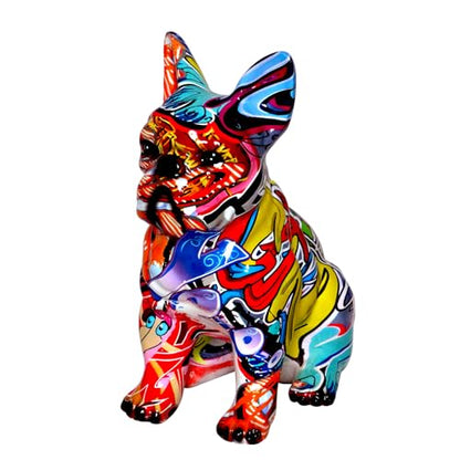 French Bulldog Statue Sculpture Sitting Graffiti Dog Home Decor Figurine - color: A1