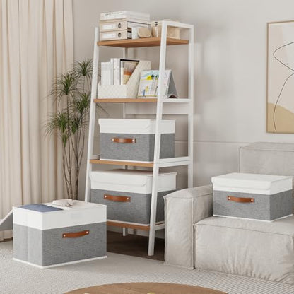 Yawinhe Fabric Storage Boxes with Lids,White/Grey,15.0x9.8x9.8in,5-Pack - color: White/Grey, size: L/(5 Pack)