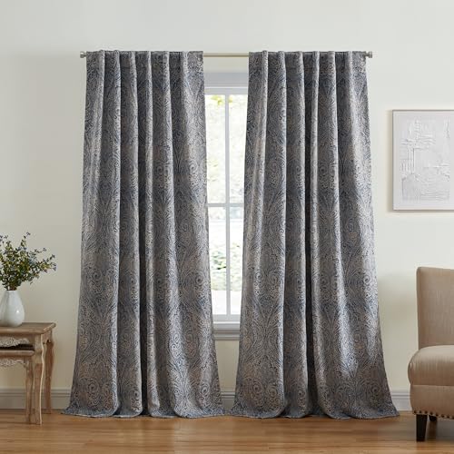 Threadmade Vittoria Paisley Printed Blackout Curtain Panel, Blue - 52" W x 95" L - color: Blue, size: 52"W x 95"L (Pack of 1)