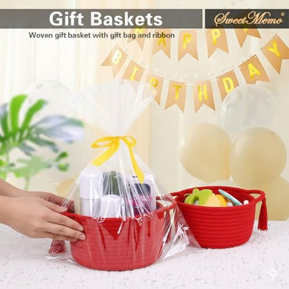 Small Gift Basket Empty to Fill with Cellophane Bag & Ribbon, Red - color: Red, size: 1 Pack