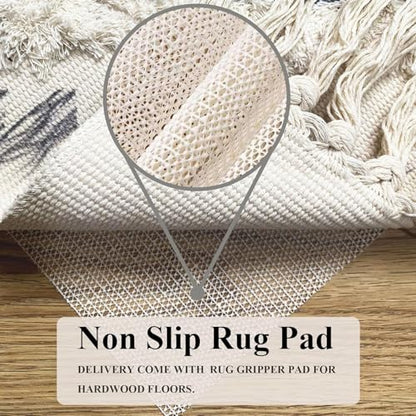 Boho Runner Rug, Washable Hallway Rug Runner Non Slip Rubber Backed, Kitchen Farmhouse Area Rug Floor Mat with Tassels, Tufted Woven Cotton Entryway Carpet (Grey, 2.3'x3.8') - color: Grey, size: 2'4" x 3'10" (Runner)