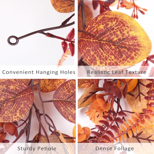 RECUTMS 2P Fall Eucalyptus Leaf Vine with Boston Fern 5.74FT Autumn Garland - color: 2pcs Fall Eucalyptus Garlands