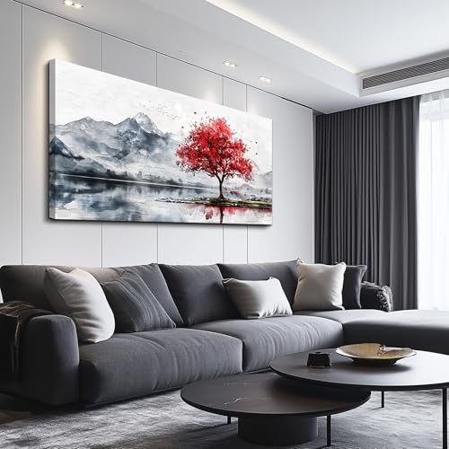 MHARTK66 Oversized Tree of Life Wall Art,Abstract Mountain Painting, 30x60 - color: Red Tree, size: 60"L x 30"W