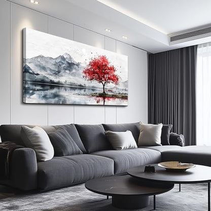 MHARTK66 Oversized Tree of Life Wall Art,Abstract Mountain Painting, 30x60 - color: Red Tree, size: 60"L x 30"W