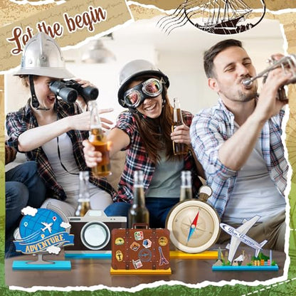 Marsui 12 Pcs Travel Wooden Centerpieces, Adventure Party Decor - style: Travel