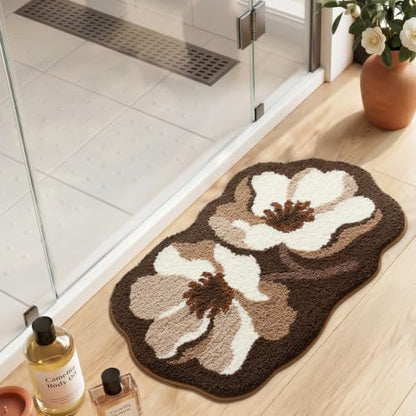 LUMI Flower Bathroom Rug, Absorbent Non Slip Bath Mat, 20x32, Brown Flower - color: Floral-brown Flower