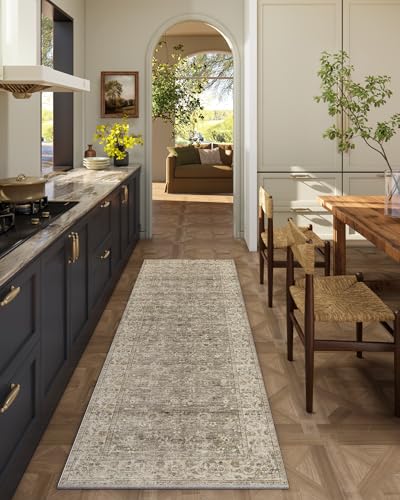 Washable Kitchen Rug Runners for Hallways: 2'x6' Bedroom Runner Rug Non Slip Low-Pile Stain Resistant Soft Indoor Floor Carpet Runner for Indoor Entryway Hallways Kitchen Laundry Room Farmhouse - color: Brown and Grey, size: 2' x 6' (Rectangular)