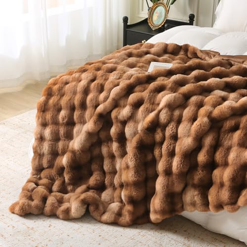 MERRYLIFE Luxury Plush Tie Dye Brown Faux Fur Throw Blanket for Bed 60" 80" - color: Tie Dye Brown, size: 60"*80"