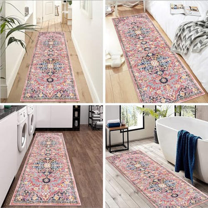 Pauwer Hallway Runner Rug 2x6, Washable Boho Kitchen Runner, Fuchsia Multi - color: Fuchsia Multi, size: 2' x 6' (Runner)