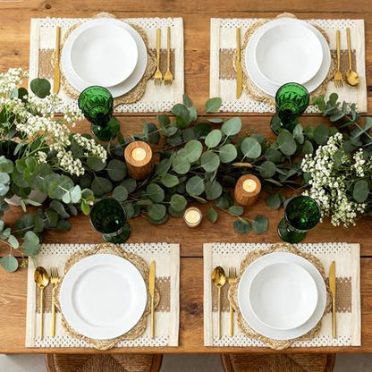 6pc Sunflower Rattan Placemat Set, Woven Boho Table Mats, Natural - color: Beige-set of 6
