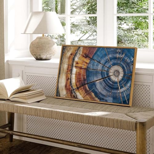 BingruiArt Faux Wood Tree Ring 02 Canvas Wall Art 16x24 Framed - color: Tree Ring - 02, size: 24"L x 16"W