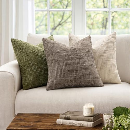 MIULEE Chenille Textured Throw Pillow Covers Taupe Grey 16x16 Set of 2 - color: Taupe Grey, size: 16" x 16" (Pack of 2)