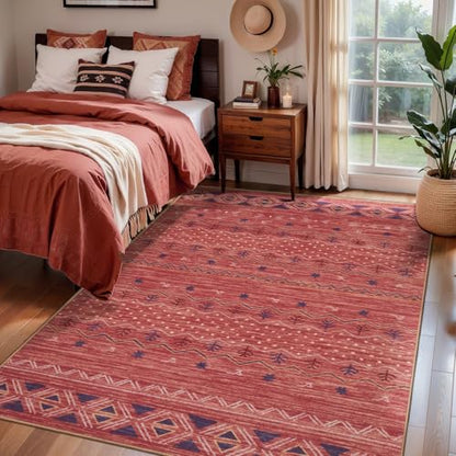 SERISSA 4x6 Washable Non-Slip Boho Area Rugs for Living Room - color: Red Ochre/Multi, size: 4' x 6' (Rectangular)