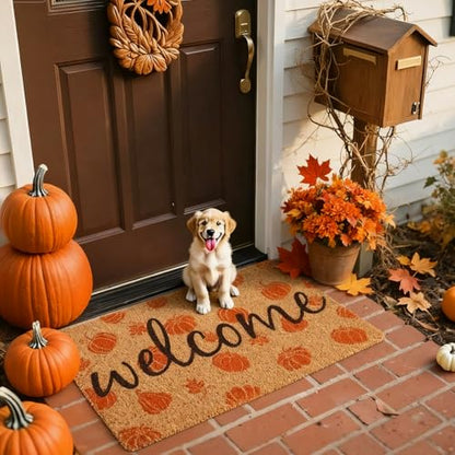 Fall Door Mat Outdoor Pumpkin Coir Welcome Doormat for Front Porch Entryway