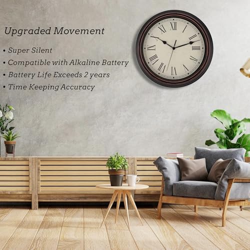 Foxtop 14" Roman Numerals Wall Clock Retro Silent Battery Operated Clock - color: Bronze Roman Numeral, size: 14 Inch