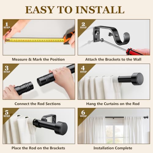 2 Pack Curtain Rods for Windows 32-96 Inch, 1 Inch Adjustable Black Curtain Rod Set with Brackets, Easy Install - color: Black, size: 32"-96"/2 Pack