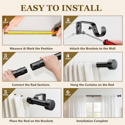 2 Pack Curtain Rods for Windows 32-96 Inch, 1 Inch Adjustable Black Curtain Rod Set with Brackets, Easy Install - color: Black, size: 32"-96"/2 Pack