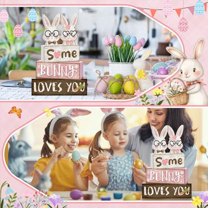 Britimes Tiered Tray Decor Set, 4 Pack, Wooden Table Sign, Easter Bunny - color: Easter Bunny Couple