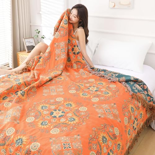 Boho Throw Blanket for Couch Bed, 100% Cotton Soft Rustic Quilt - color: Boho Pattern 3, size: 60''x 80''