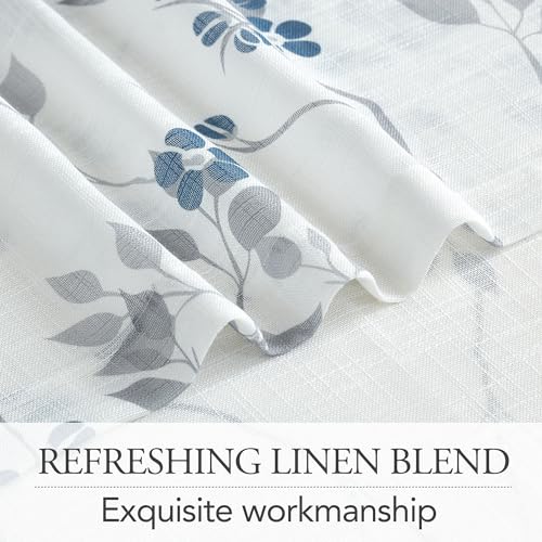 Beauoop Floral Linen Semi Sheer Curtains Living Room Blue Grey 50x108 2 Set - color: Grommet | Blue and Grey, size: 50"W x 108"L (Pack of 2)