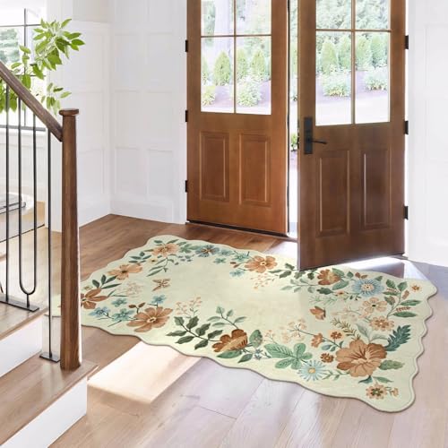 Lahome Floral Entryway Rug, 2x4 Washable Kitchen Rugs Non Slip Ultra-Thin - color: Beige, size: 2' x 4'(Rectangular)