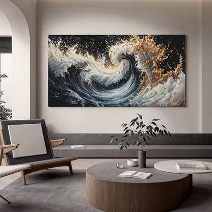 YISXINOAG Blue Gold Ocean Wall Art Coastal Abstract Painting Canvas 24"X48" - color: blue gold, size: 48"L x 24"W
