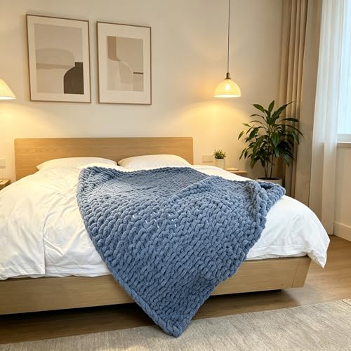 Soft Chunky Knit Throw Blanket for Couch, Cozy Warm Knitted Blankets - color: Airy Blue, size: 40\"x40\"(Small SizeThrow)
