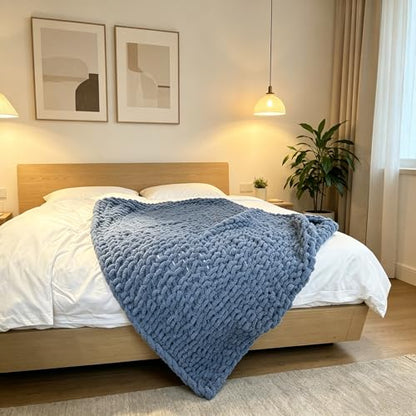 Soft Chunky Knit Throw Blanket for Couch, Cozy Warm Knitted Blankets - color: Airy Blue, size: 40\"x40\"(Small SizeThrow)