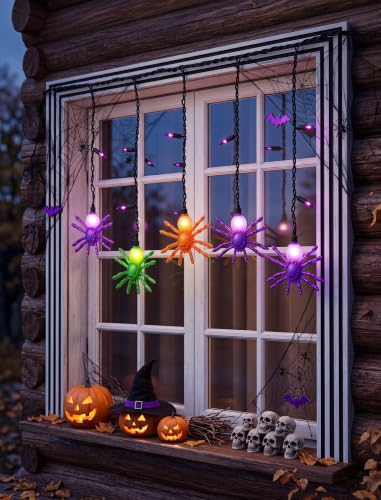 7FT Halloween Spider Curtain String Lights Plug-in 25 LED Decor - color: Spider Curtain Lights