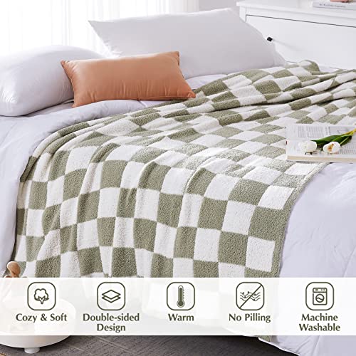 WRENSONGE Soft Checkered Throw Blanket for Couch-Cozy Warm Knitted Blankets - color: Aloe Sage, size: Throw (50"x 60")