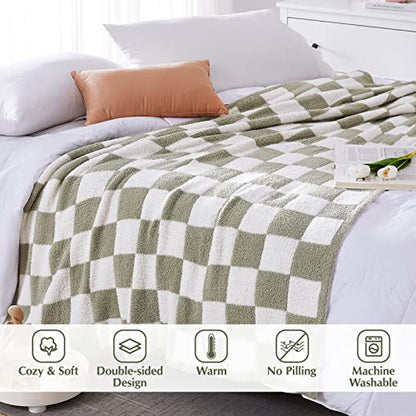 WRENSONGE Soft Checkered Throw Blanket for Couch-Cozy Warm Knitted Blankets - color: Aloe Sage, size: Throw (50"x 60")