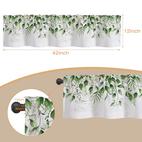Valances Curtains for Windows, Green Branches and Leaves Semi Sheer Curtain Valances,Rod Pocket Short Window Treatment Light Filtering Decor Valances for Kitchen Living Room Bedroom Windows - 42"x12" - color: Green Leaves, size: 12"W x 42"L (Pack of 1)