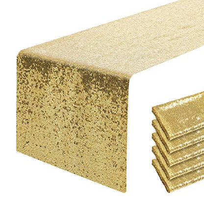 Pufogu 12 x 72 inches Gold Sequin Table Runner, 2 Packs - color: Gold